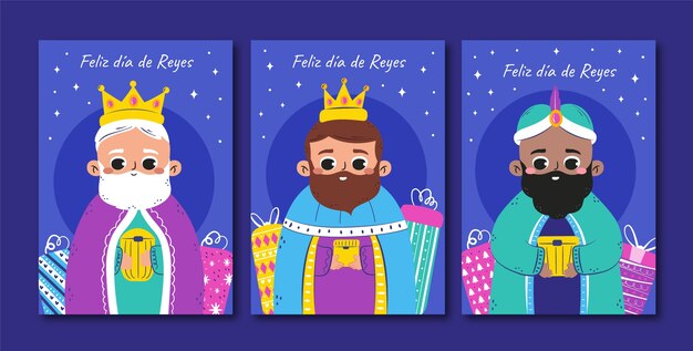 Colección de tarjetas de felicitación planas para reyes magos