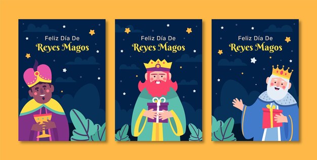 Colección de tarjetas de felicitación planas para reyes magos