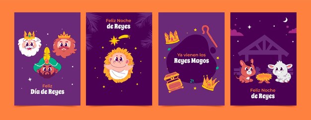 Colección de tarjetas de felicitación planas para reyes magos