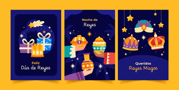 Colección de tarjetas de felicitación planas para reyes magos