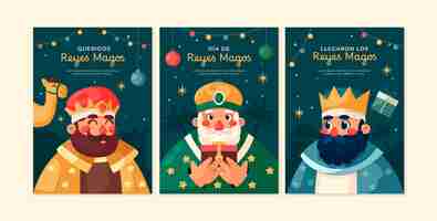 Vector gratuito colección de tarjetas de felicitación planas para reyes magos
