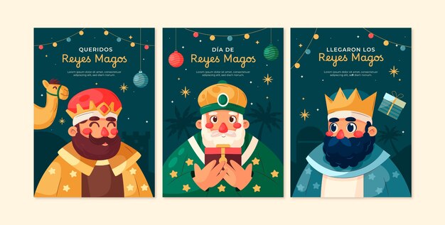 Colección de tarjetas de felicitación planas para reyes magos