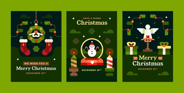Colección de tarjetas de felicitación planas para la temporada navideña.
