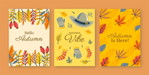 Colección de tarjetas de felicitación planas para la temporada de otoño