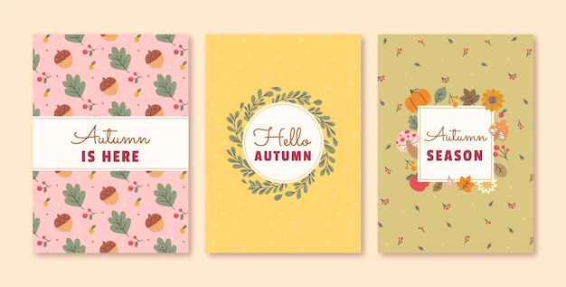 Colección de tarjetas de felicitación planas para la temporada de otoño