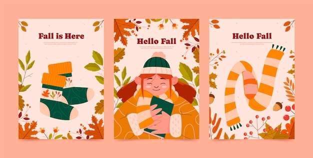 Colección de tarjetas de felicitación planas para la temporada de otoño