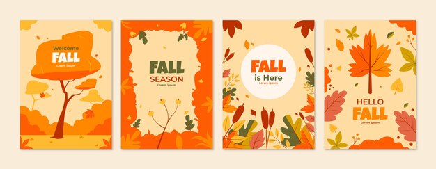 Colección de tarjetas de felicitación planas para la temporada de otoño