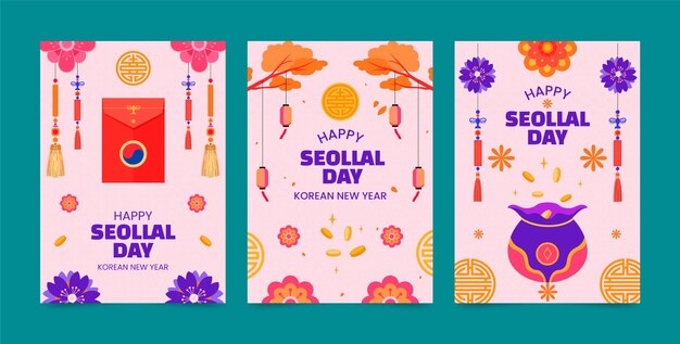 Colección de tarjetas de felicitación planas para las vacaciones coreanas de Seollal