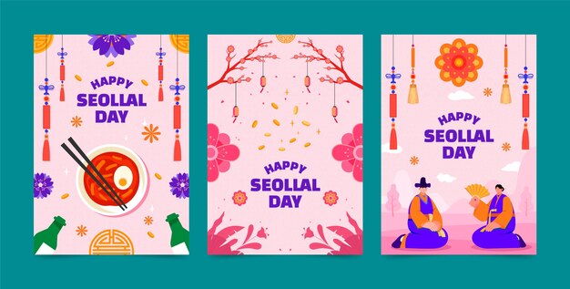 Colección de tarjetas de felicitación planas para las vacaciones coreanas de Seollal