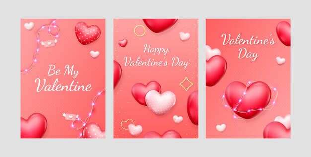 Colección de tarjetas de felicitación realistas para la celebración del día de San Valentín
