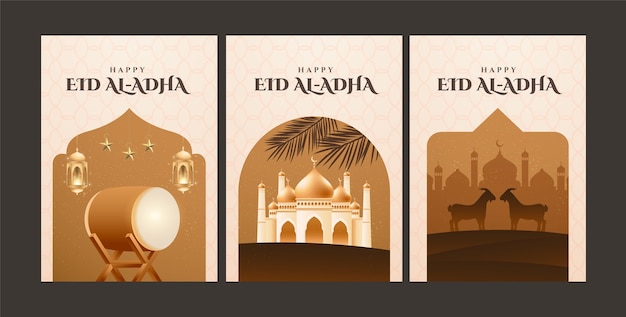 Vector gratuito colección de tarjetas de felicitación realistas para la celebración islámica de eid al-adha