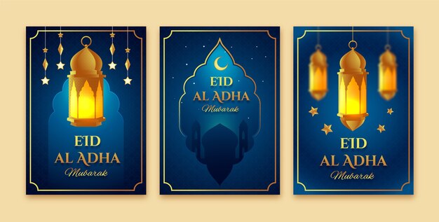 Colección de tarjetas de felicitación realistas para la celebración islámica de eid al-adha