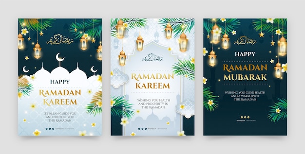 Vector gratuito colección de tarjetas de felicitación realistas para la celebración islámica del ramadán