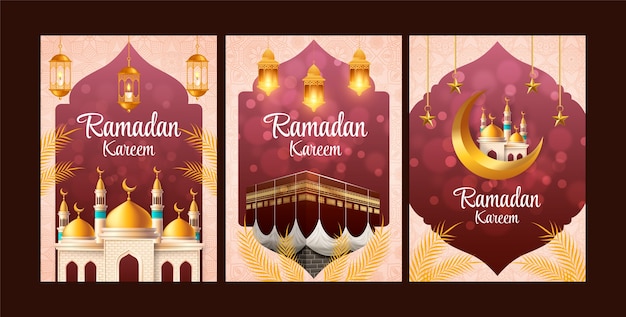 Colección de tarjetas de felicitación realistas para la celebración del ramadán islámico