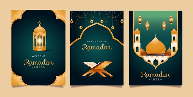 Colección de tarjetas de felicitación realistas para la celebración del ramadán islámico