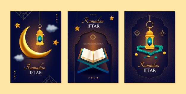 Colección de tarjetas de felicitación realistas para la celebración del ramadán