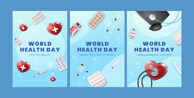 Colección de tarjetas de felicitación realistas para la concienciación del Día Mundial de la Salud