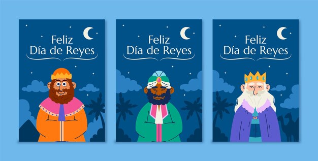 Vector gratuito colección de tarjetas de felicitación de reyes magos dibujadas a mano