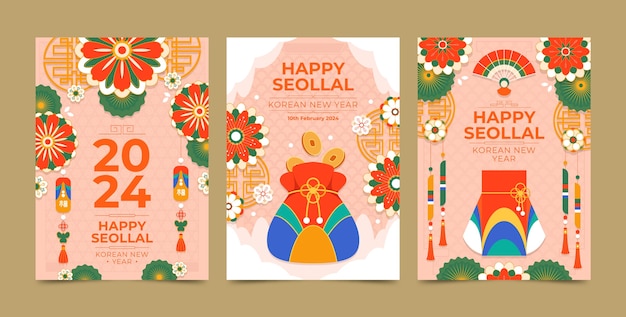 Vector gratuito colección de tarjetas de felicitación seollal plana