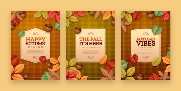 Colección de tarjetas de felicitación de temporada de otoño degradado