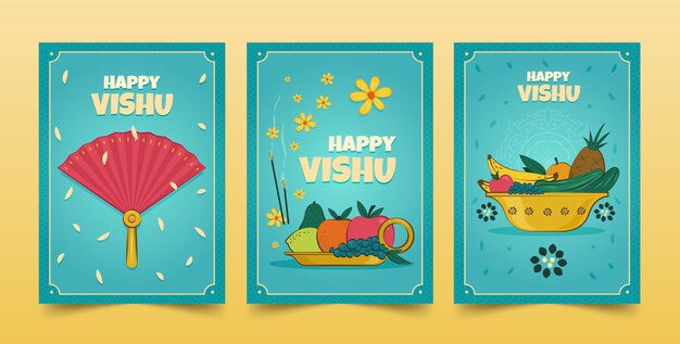 Colección de tarjetas de felicitación vishu dibujadas a mano