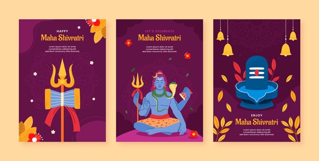 Vector gratuito colección de tarjetas de felicitaciones de maha shivratri.