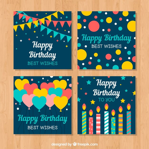 Colección de tarjetas de feliz cumpleaños en estilo plano