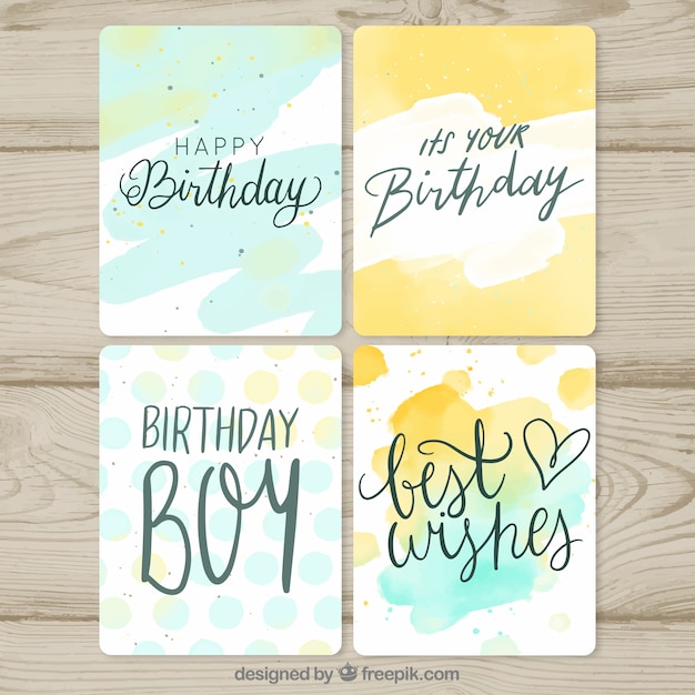 Colección de tarjetas de feliz cumpleaños in estilo acuarela