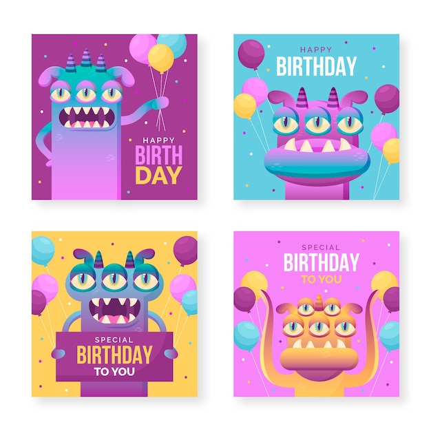 Vector gratuito colección de tarjetas de feliz cumpleaños