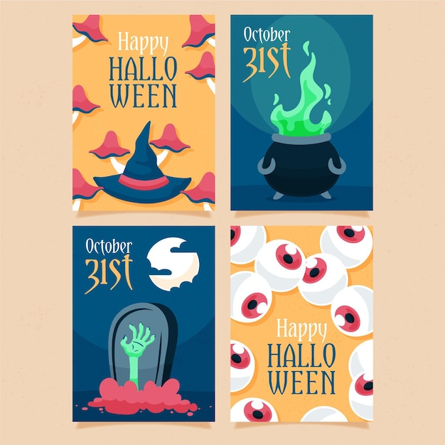 Colección de tarjetas de feliz halloween