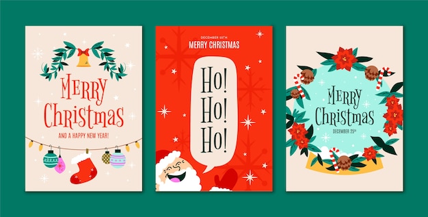 Vector gratuito colección de tarjetas de feliz navidad dibujadas a mano