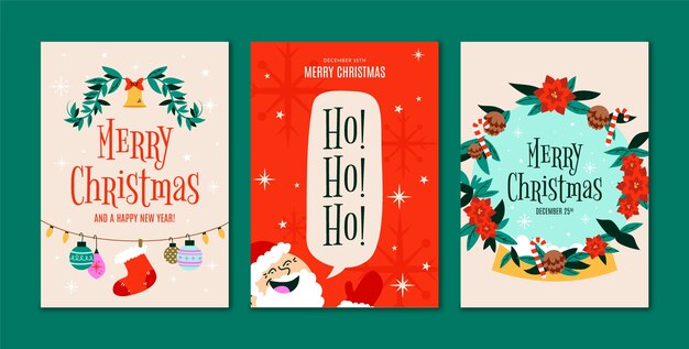 Colección de tarjetas de feliz navidad dibujadas a mano