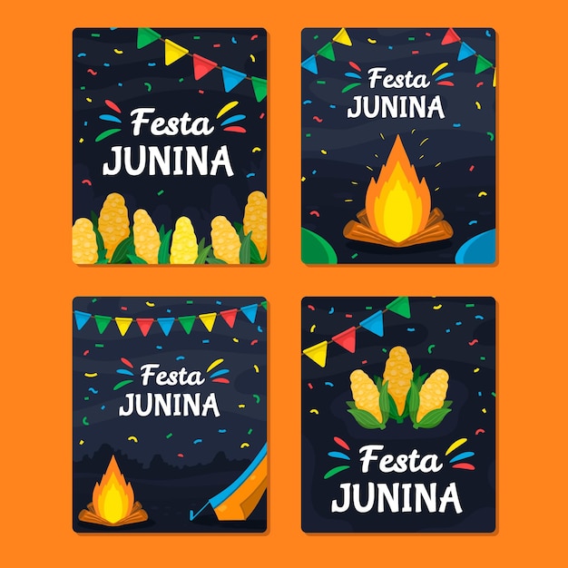 Colección tarjetas festa junina dibujadas a mano