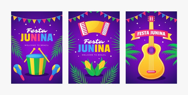 Colección tarjetas festas juninas degradado