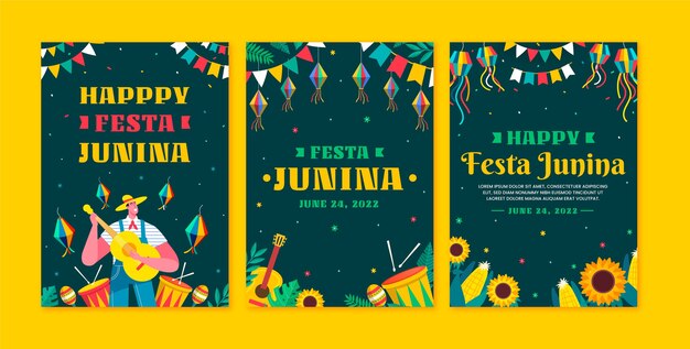 Colección tarjetas festas juninas planas