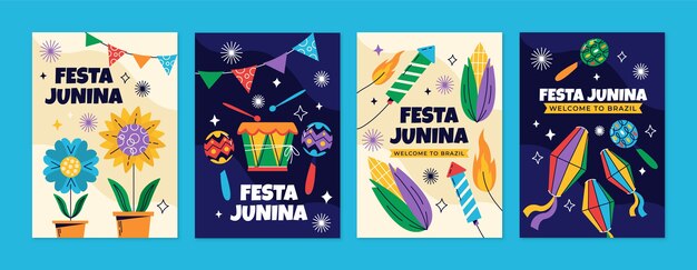 Colección tarjetas festas juninas planas