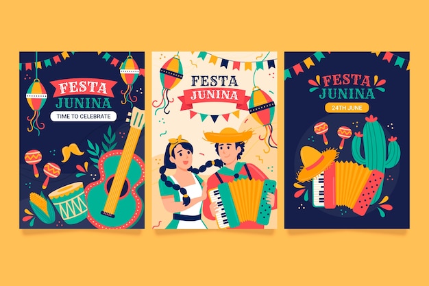 Colección tarjetas festas juninas planas