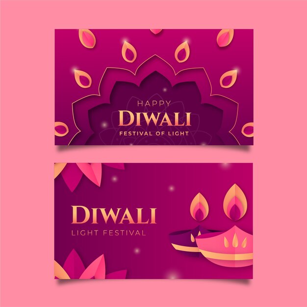 Colección de tarjetas del festival diwali estilo papel