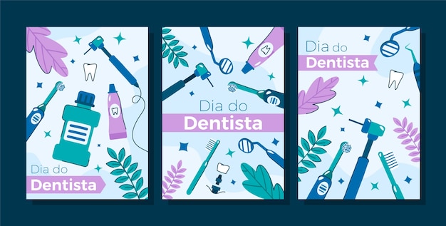 Vector gratuito colección de tarjetas flat dia do dentista