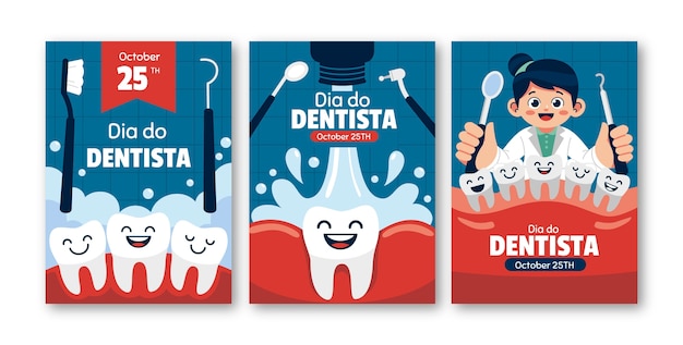 Vector gratuito colección de tarjetas flat dia do dentista