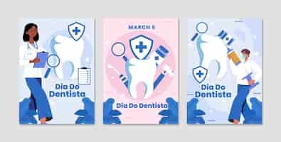 Vector gratuito colección de tarjetas flat dia do dentista