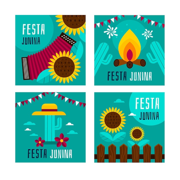 Vector gratuito colección tarjetas flat festa junina