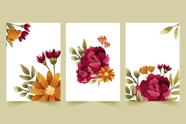 Colección de tarjetas florales en acuarela pintadas a mano