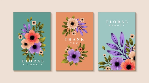 Colección de tarjetas florales en acuarela pintadas a mano