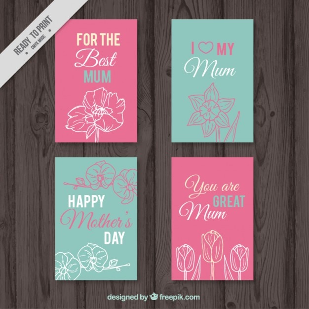 Vector gratuito colección de tarjetas florales del día de la madre