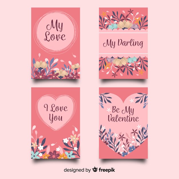 Colección tarjetas florales día de san valentín