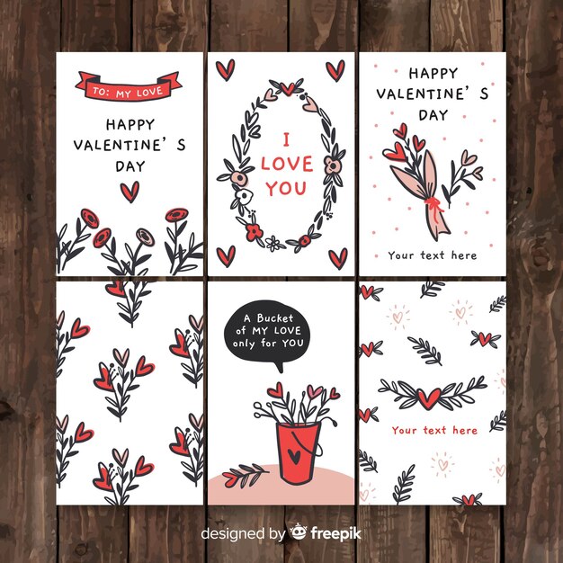 Colección tarjetas  florales dibujadas a mano san valentín