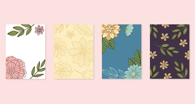 Vector gratuito colección tarjetas florales dibujadas a mano