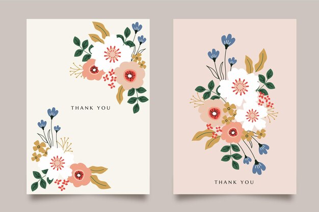 Colección de tarjetas florales planas