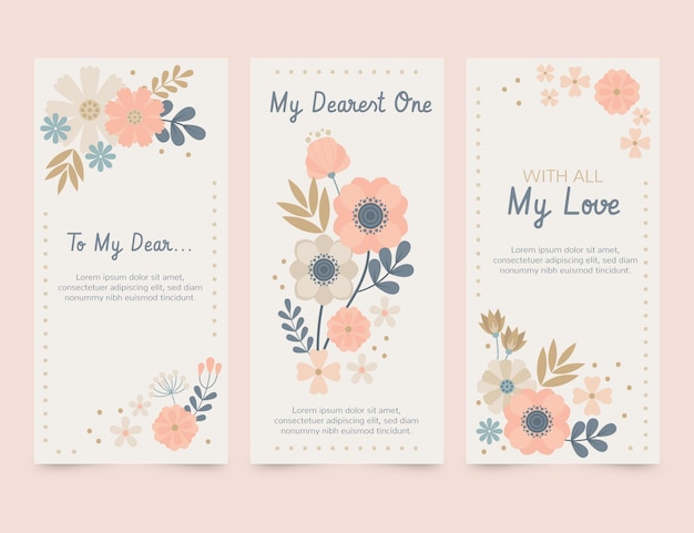 Vector gratuito colección de tarjetas florales planas